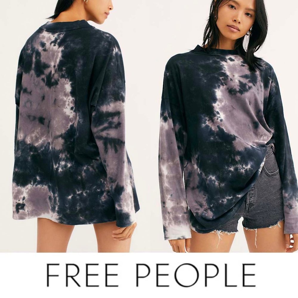 Free People Be Free Tie Dye Tee size XS Charcoal Combo